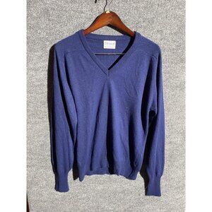 Vintage Etonic Sweater Mens Large Blue Acrylic V Neck Pullover Knit Long Sleeve